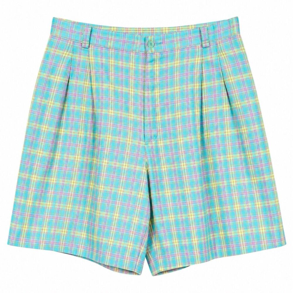 Lizsport Liz Claiborne Shorts Womens 10 Pastel Plaid Bermuda Cotton Preppy VTG